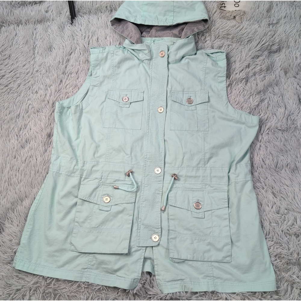 Switch Hoods Vest Womens 1X Removable Hood Utility Comfy Zip Up Button Pockets